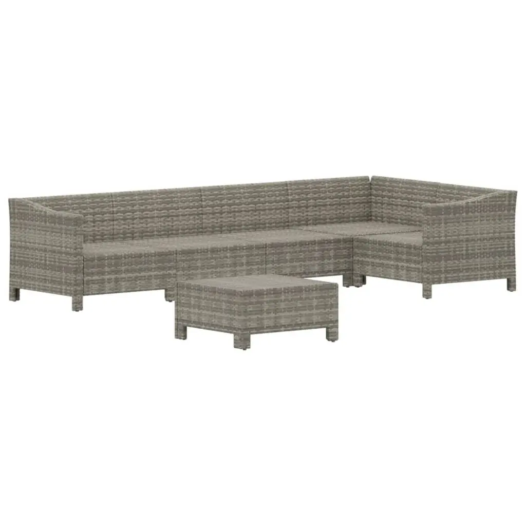 6 Piece Modular Garden Lounge Set Grey PE Rattan with Cushions