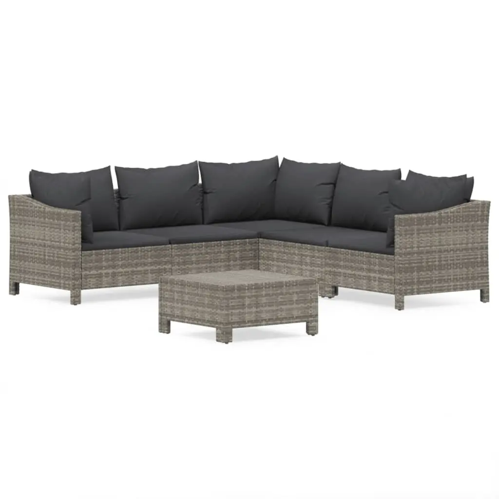 Garden Lounge Set 6 Piece PE Rattan Steel Frame Grey Outdoor Furniture with Cushions