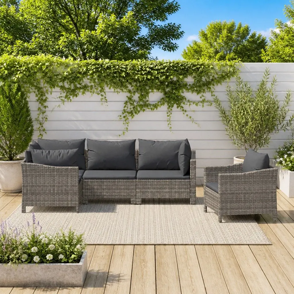 Garden Lounge Set 5 Piece PE Rattan Steel Frame Grey Outdoor Furniture