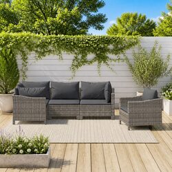 Garden Lounge Set 5 Piece Outdoor Furniture Grey Poly Rattan Patio Seating