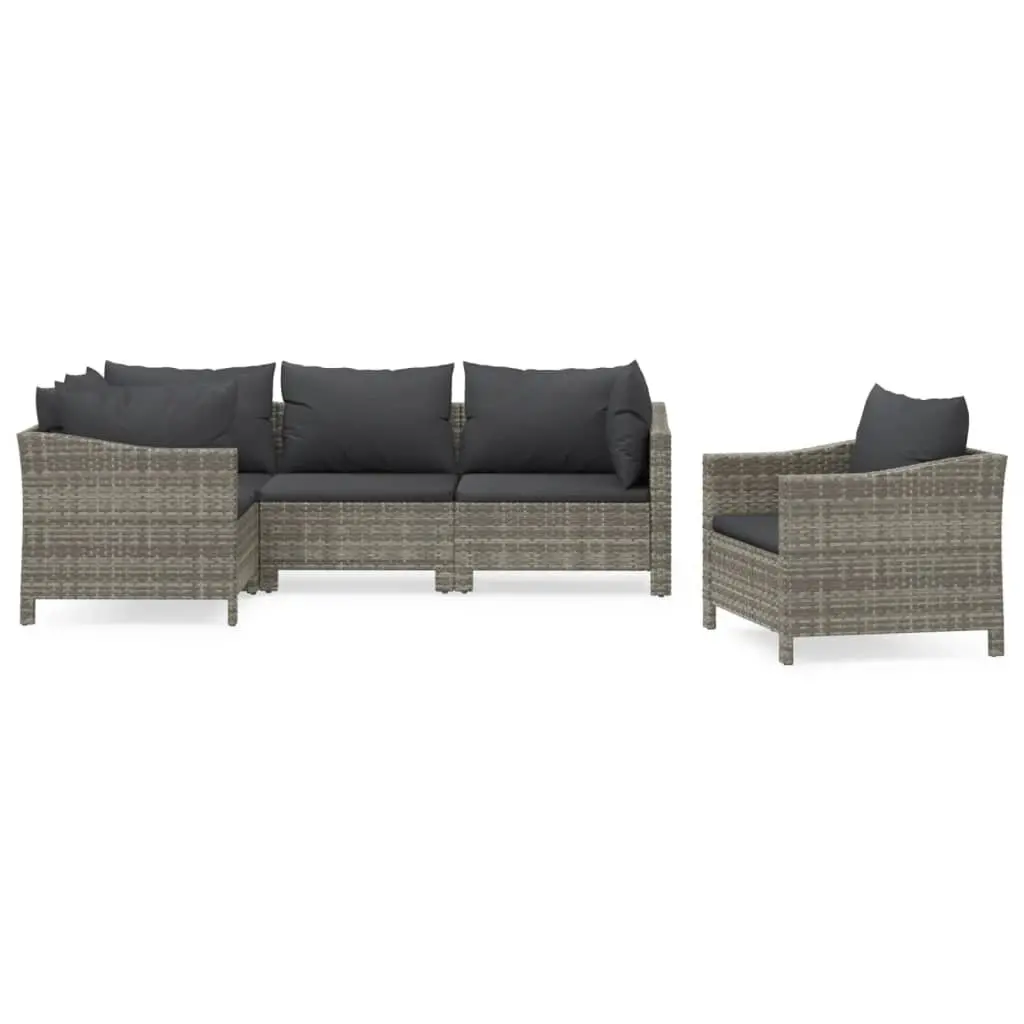Garden Lounge Set 5 Piece PE Rattan Steel Frame Grey Outdoor Furniture