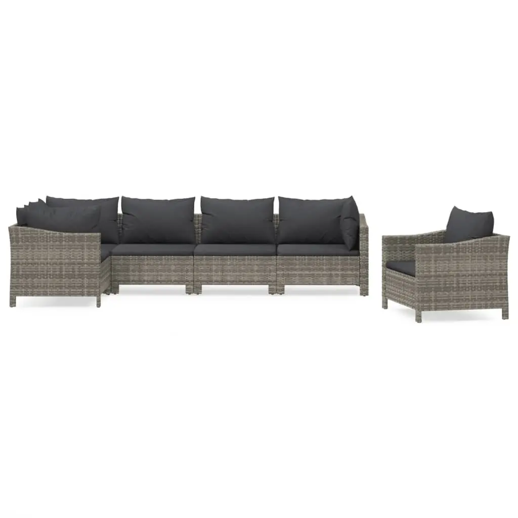 Garden Lounge Set 6 Piece Outdoor Furniture PE Rattan Steel Frame Grey with Cushions