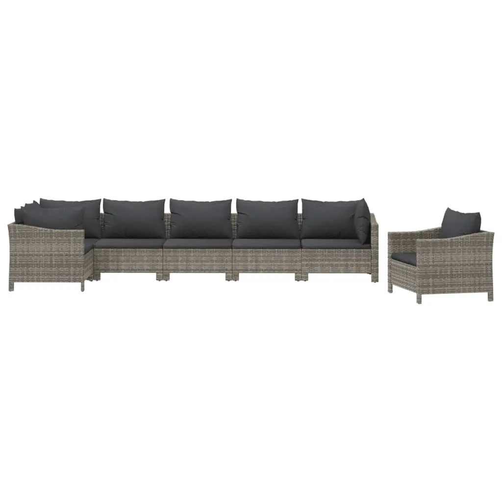 Garden Lounge Set 7 Piece PE Rattan Steel Frame Modular Grey Outdoor Furniture with Cushions