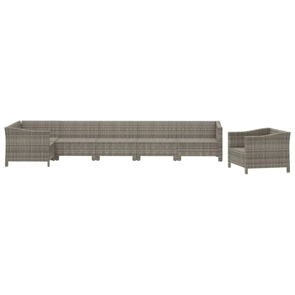 Garden Lounge Set 7 Piece PE Rattan Steel Frame Modular Grey Outdoor Furniture with Cushions
