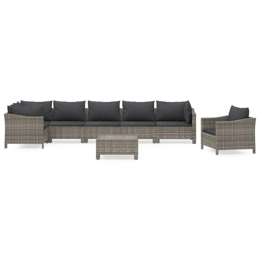 Modular Outdoor Furniture Set 8 Piece Grey Poly Rattan Lounge with Cushions