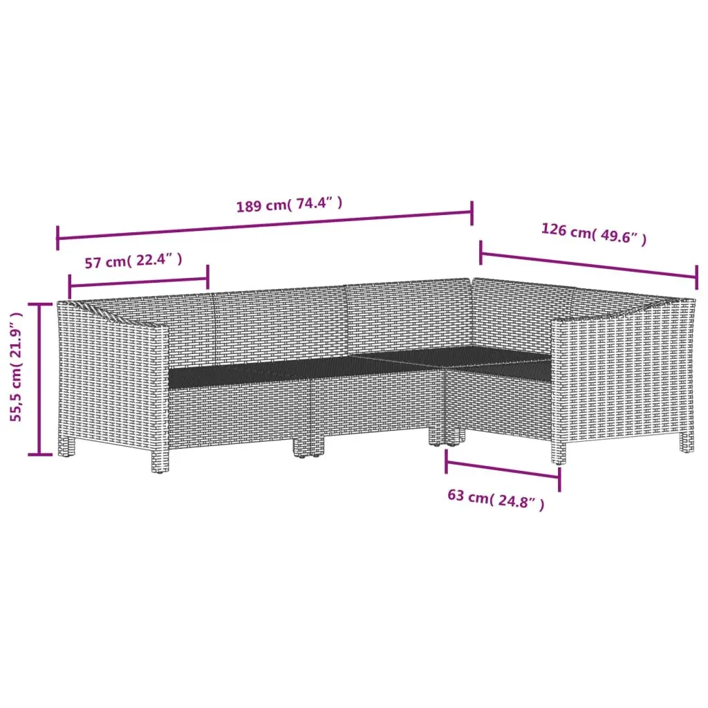 Modular Outdoor Furniture Set 8 Piece Grey Poly Rattan Lounge with Cushions