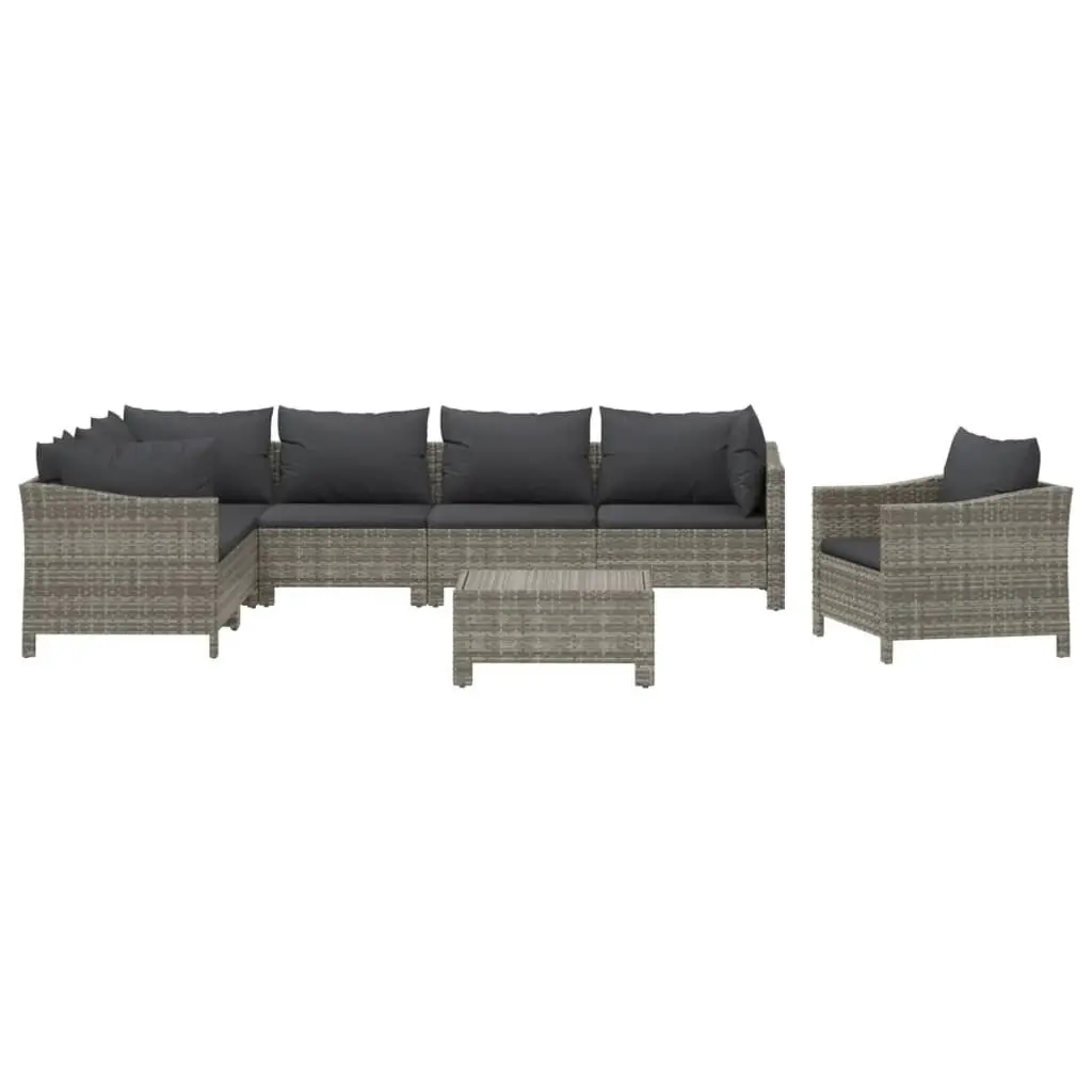 Garden Lounge Set 8 Piece Outdoor Furniture PE Rattan Steel Frame Grey with Cushions