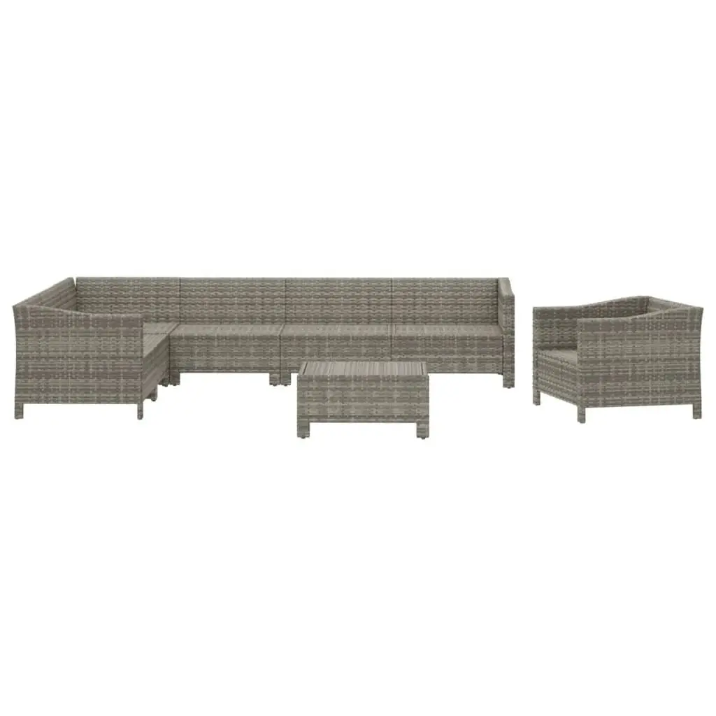 Garden Lounge Set 8 Piece Outdoor Furniture PE Rattan Steel Frame Grey with Cushions