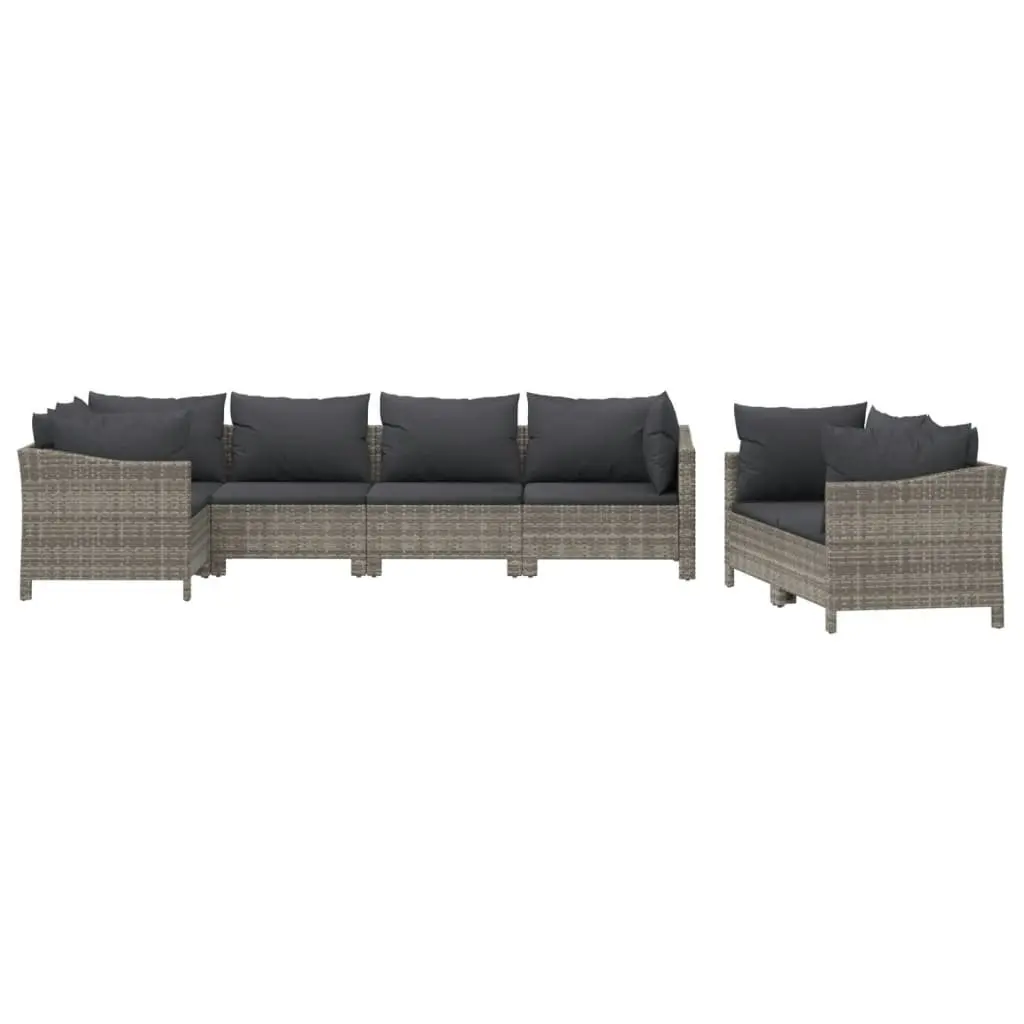 7 Piece Garden Lounge Set Poly Rattan Cushioned Grey Outdoor Furniture
