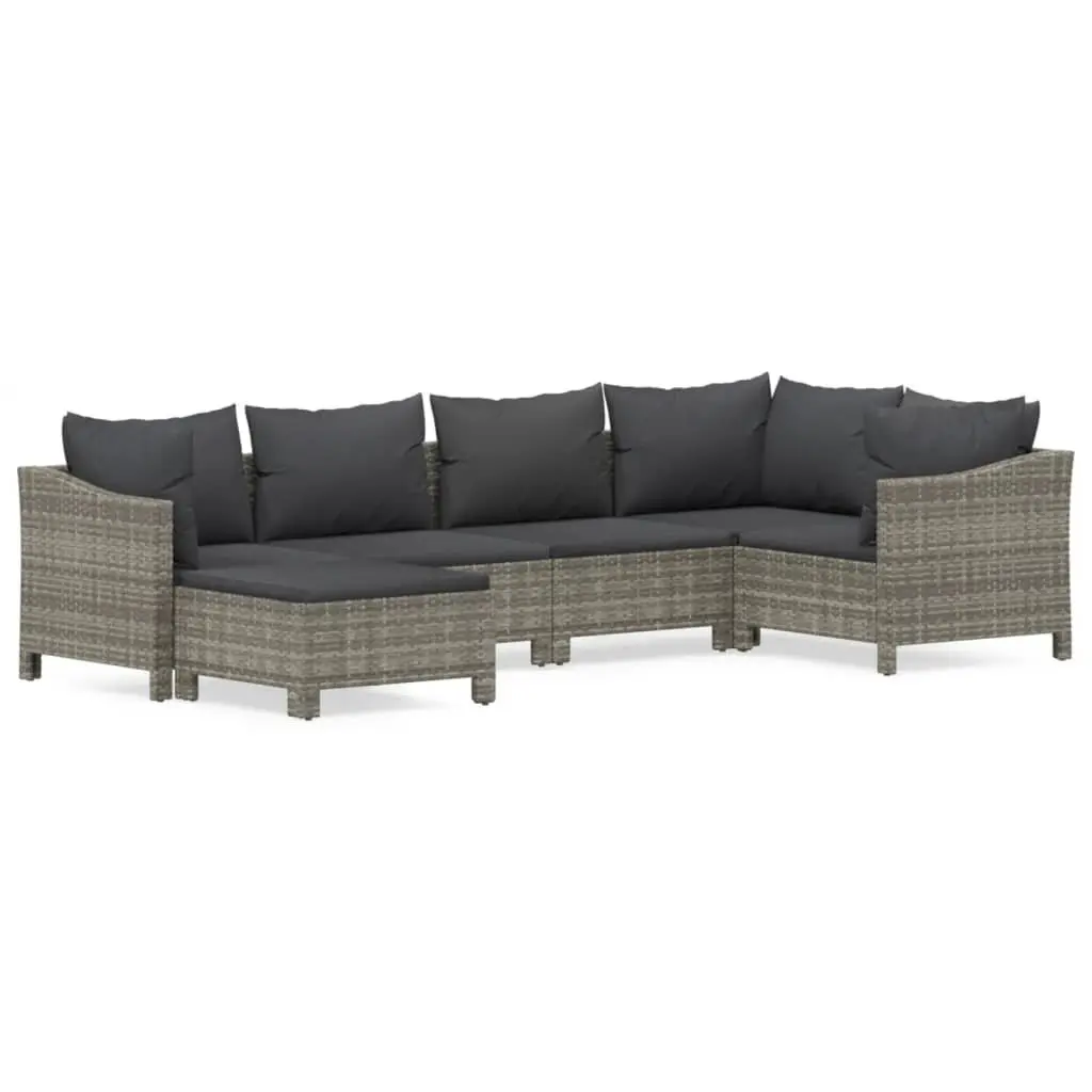 Garden Lounge Set 6 Piece Outdoor Furniture Grey Poly Rattan with Cushions