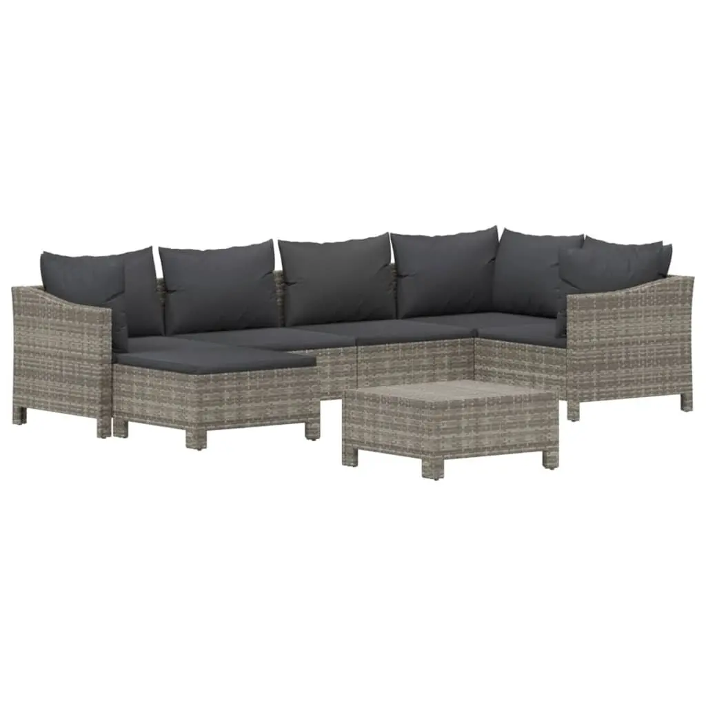 7 Piece Garden Lounge Set Modular PE Rattan Steel Frame Cushions Grey