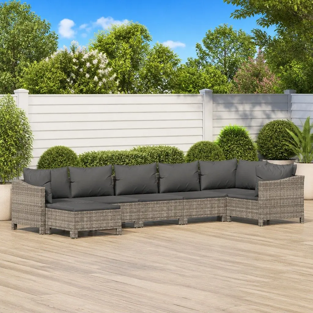 7 Piece Garden Lounge Set PE Rattan Steel Frame Grey Cushions Modular Outdoor Patio Sofa