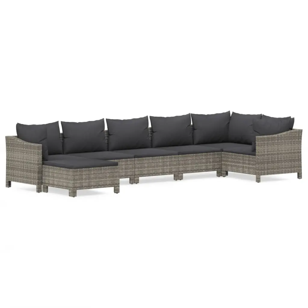 7 Piece Garden Lounge Set PE Rattan Steel Frame Grey Cushions Modular Outdoor Patio Sofa