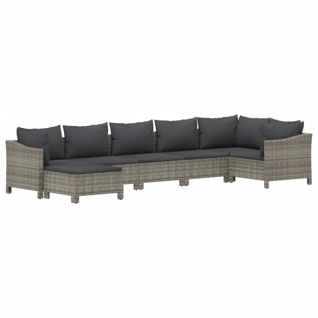 7 Piece Garden Lounge Set PE Rattan Steel Frame Grey Cushions Modular Outdoor Patio Sofa
