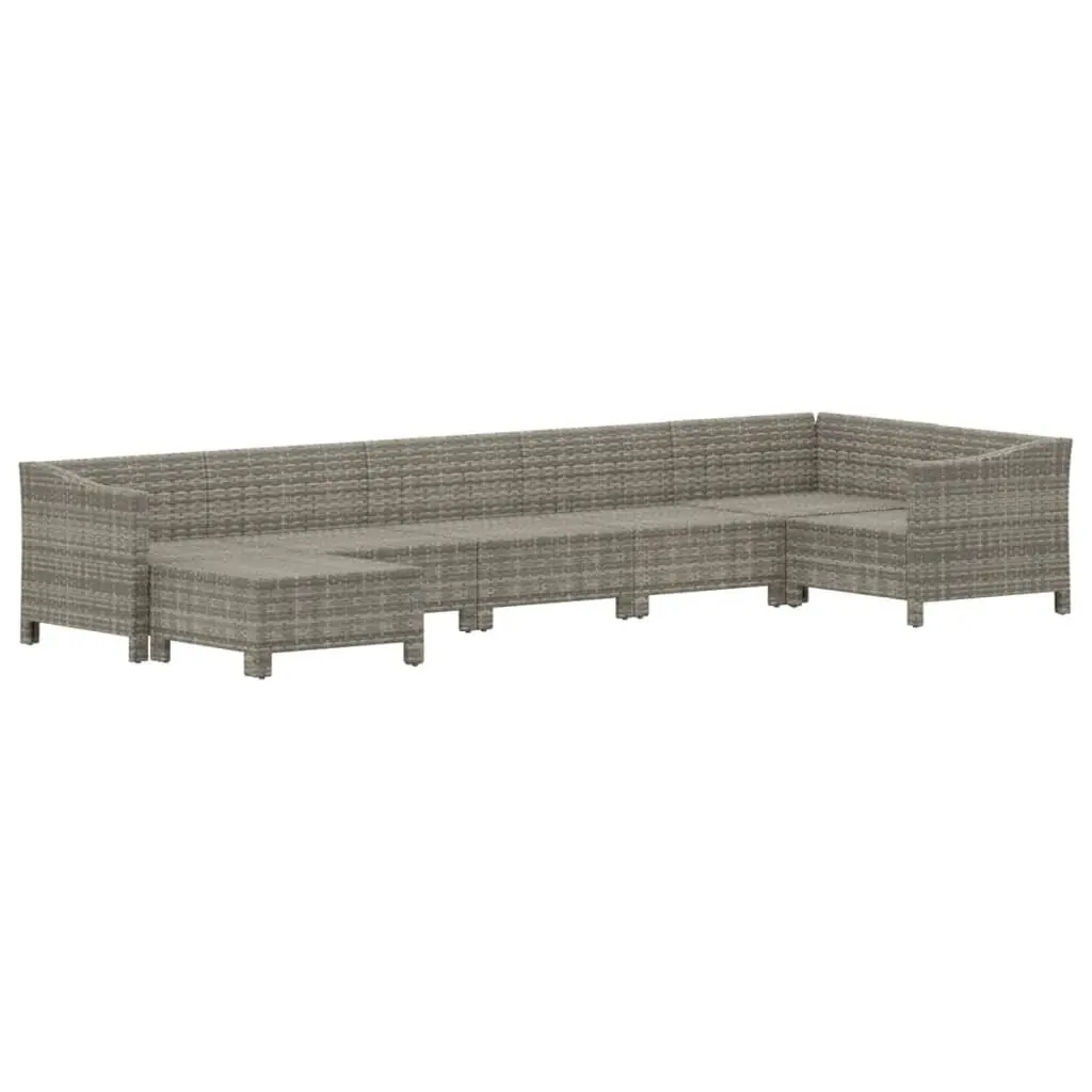 7 Piece Garden Lounge Set PE Rattan Steel Frame Grey Cushions Modular Outdoor Patio Sofa