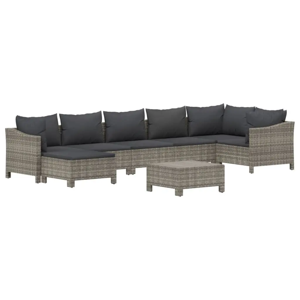 Garden Lounge Set 8 Piece Outdoor Furniture Grey Poly Rattan with Cushions