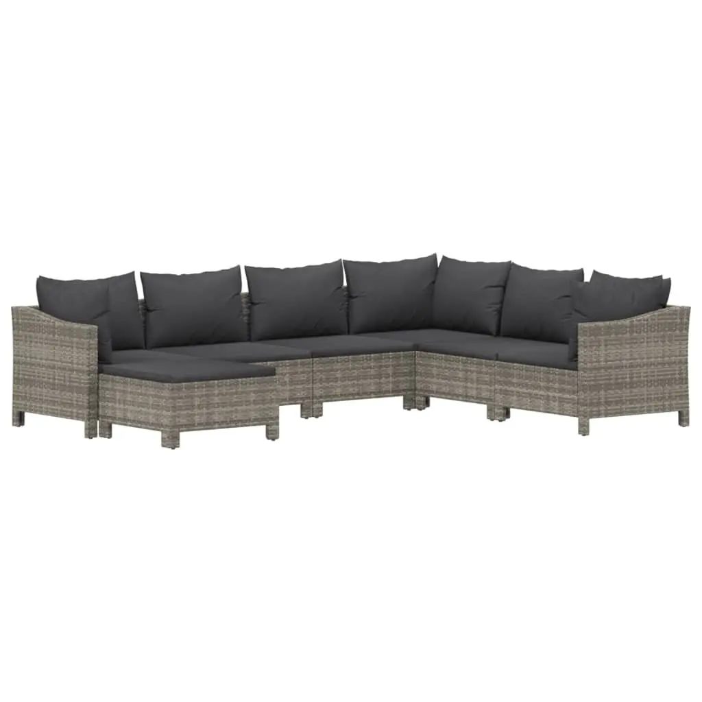 7 Piece Garden Lounge Set Poly Rattan Grey Outdoor Furniture with Cushions
