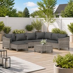 Garden Lounge Set 8 Piece Outdoor Furniture Grey Poly Rattan with Cushions