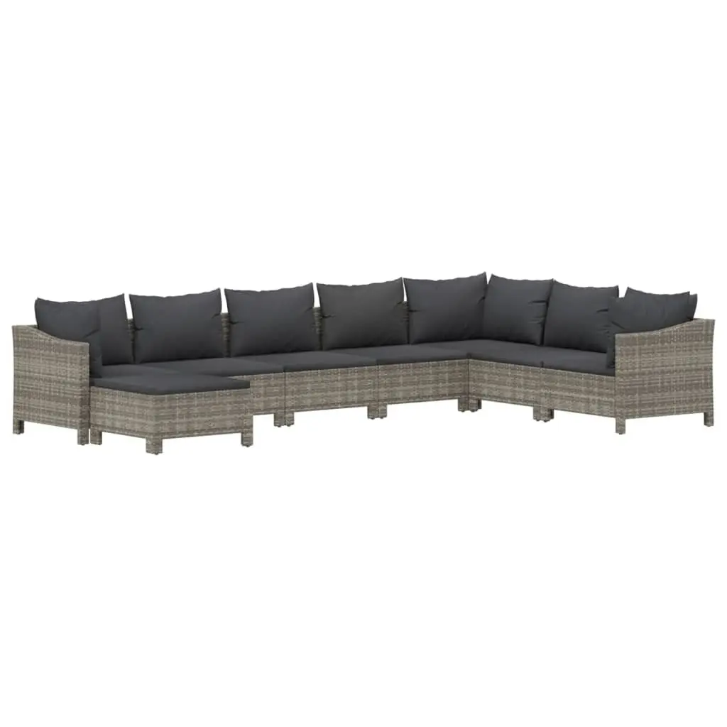 Garden Lounge Set PE Rattan Steel 8 Piece Outdoor Furniture Grey with Cushions