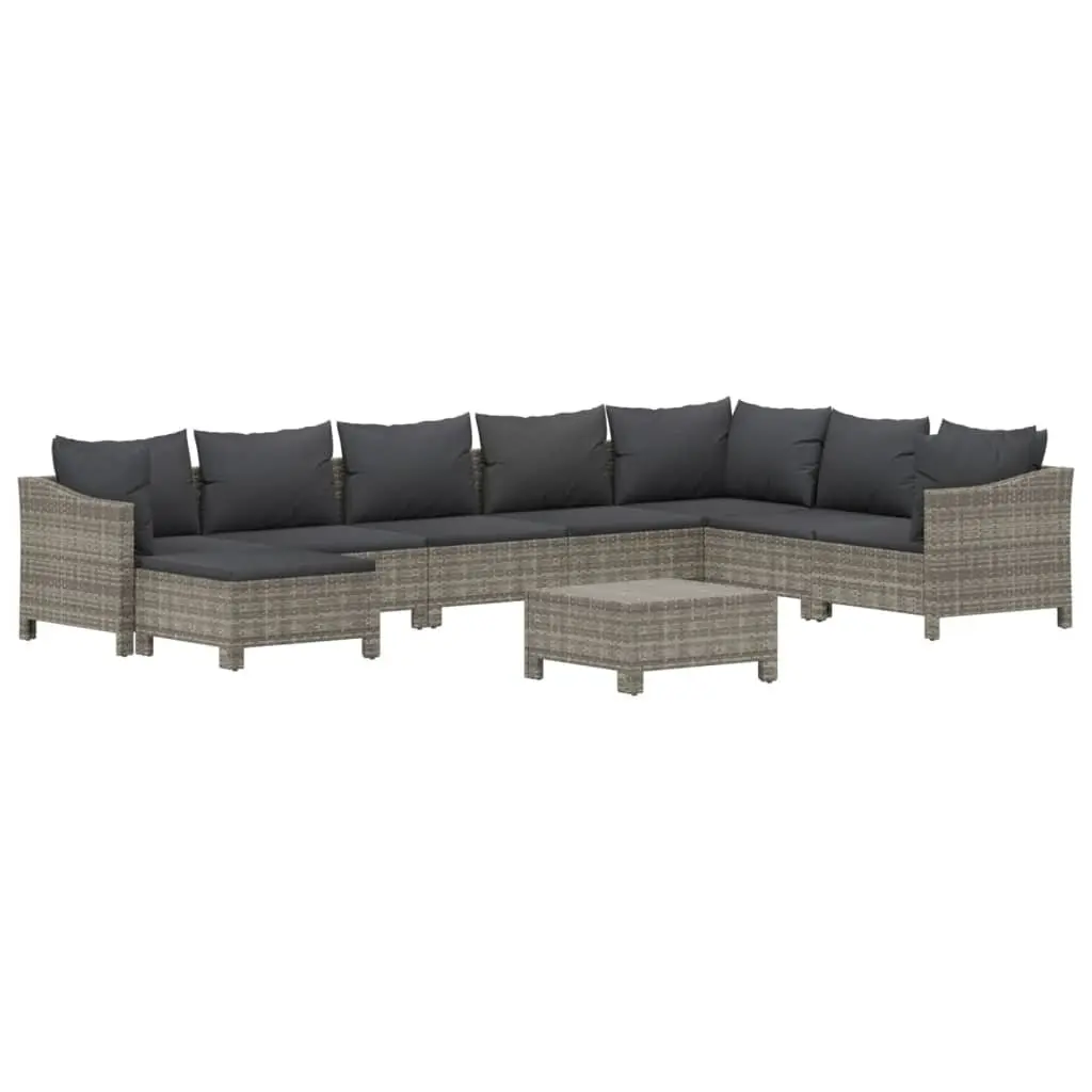 Garden Lounge Set 9 Piece Outdoor Furniture Grey Poly Rattan Modular Sofa
