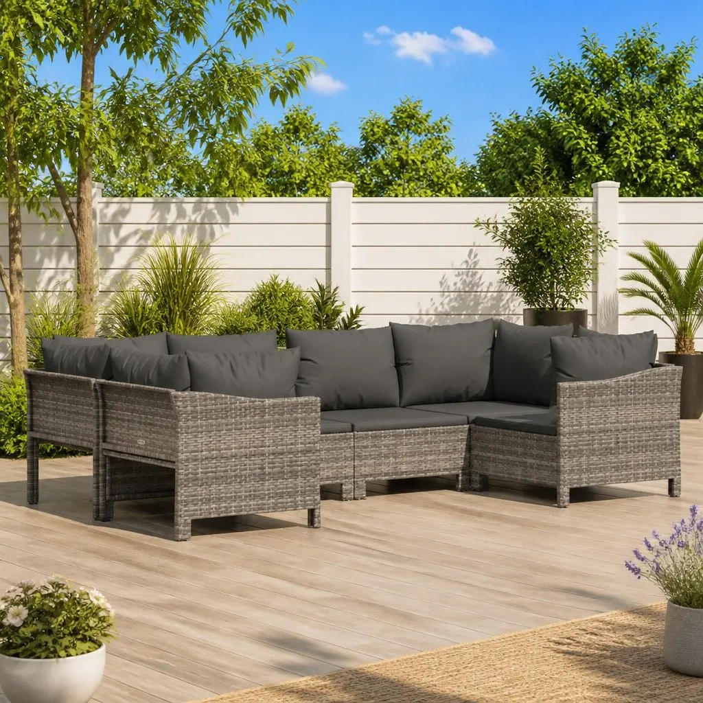 Garden Lounge Set Modular Steel Powder Coated 6 Piece Grey Outdoor Furniture with Cushions