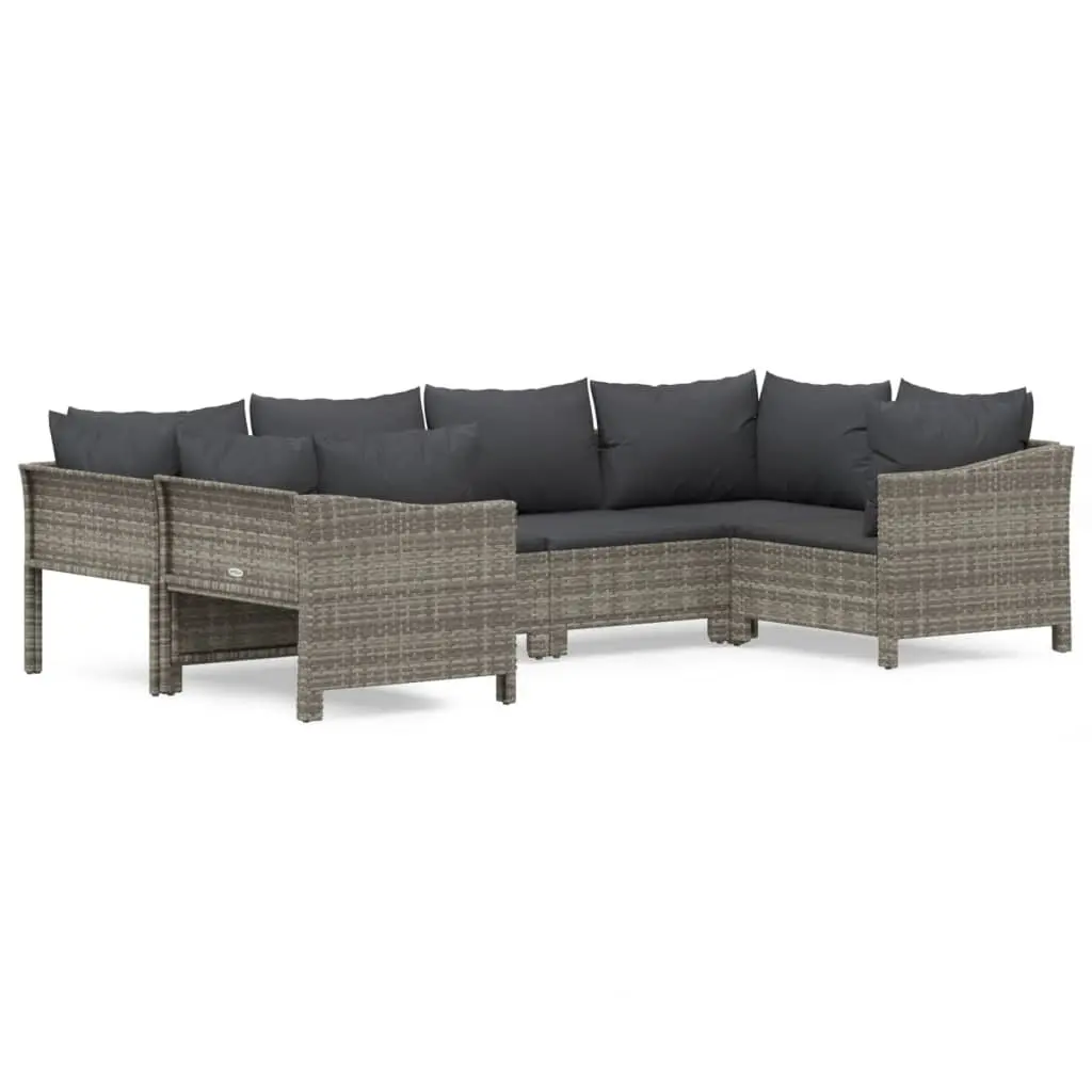 Garden Lounge Set Modular Steel Powder Coated 6 Piece Grey Outdoor Furniture with Cushions