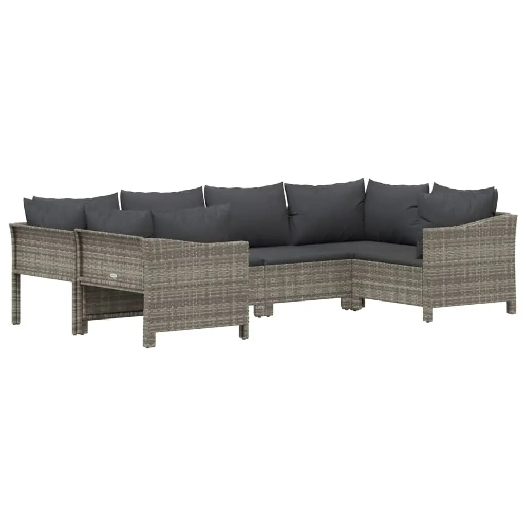 Garden Lounge Set Modular Steel Powder Coated 6 Piece Grey Outdoor Furniture with Cushions