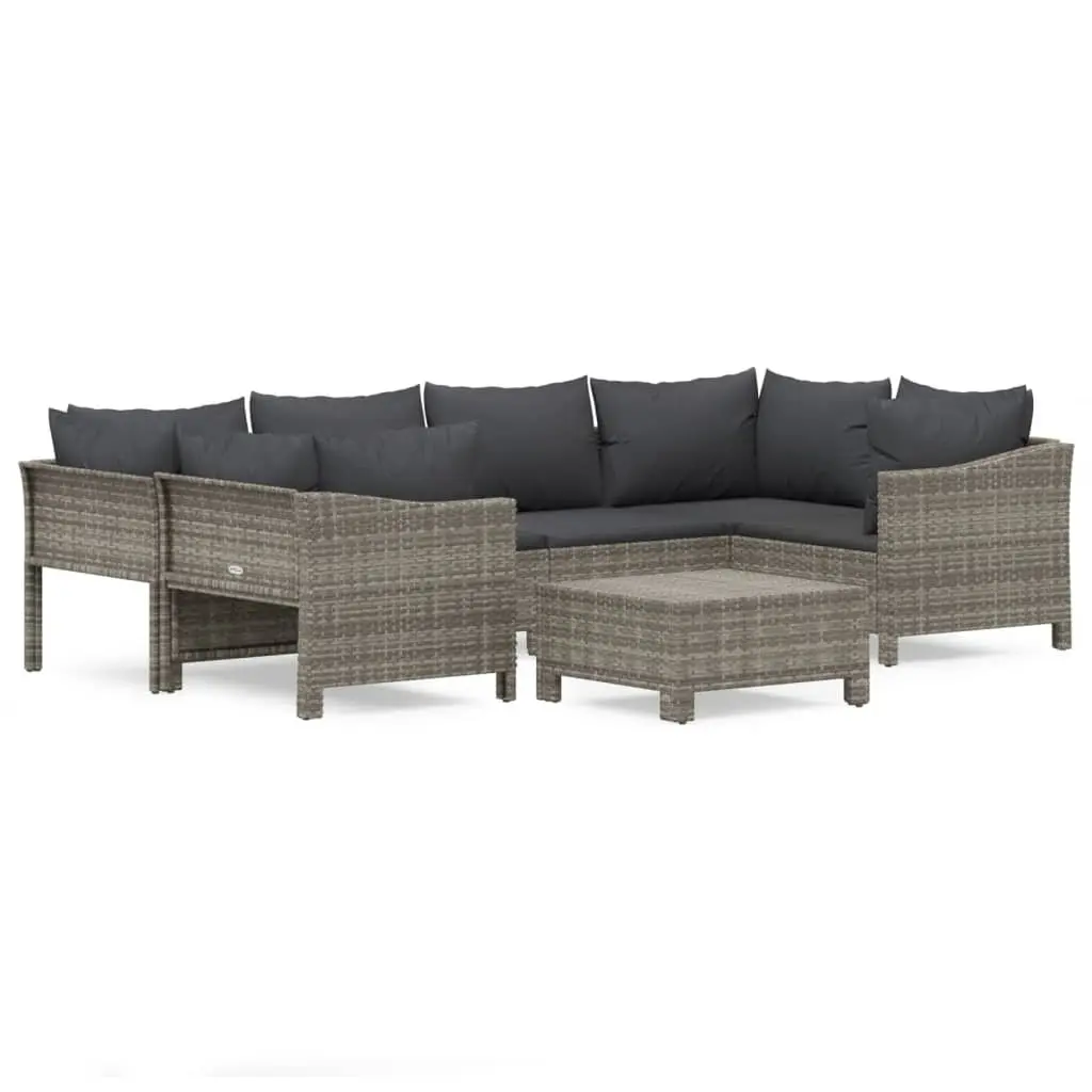 7 Piece Garden Lounge Set Poly Rattan Grey with Cushions