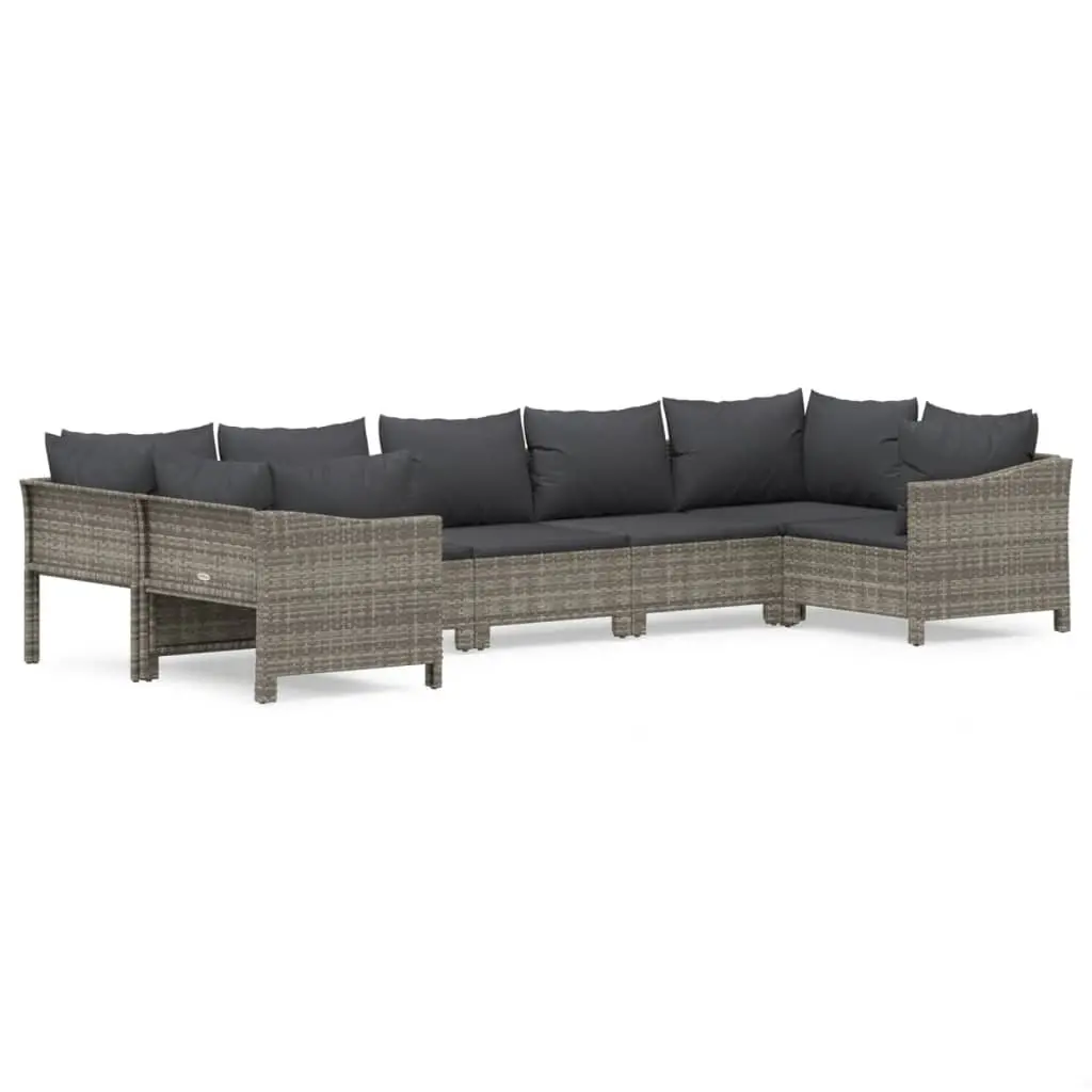 7 Piece Outdoor Lounge Set Modular Poly Rattan Grey with Cushions for Garden and Patio