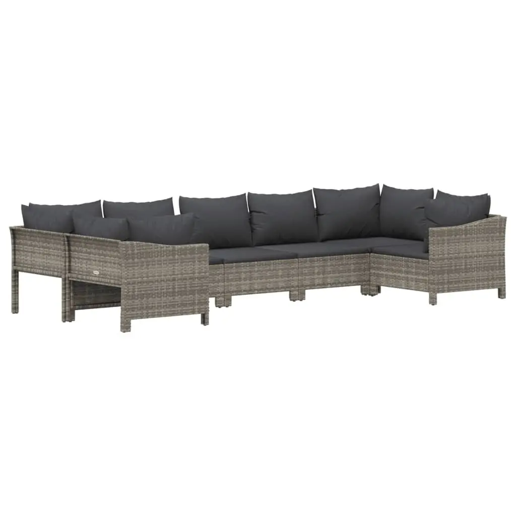 7 Piece Outdoor Lounge Set Modular Poly Rattan Grey with Cushions for Garden and Patio