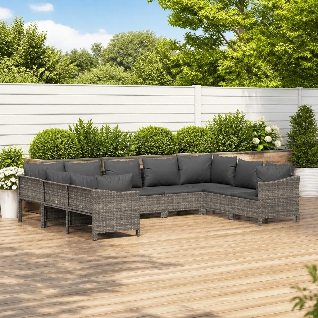 9 Piece Garden Lounge Set Modular Outdoor Furniture Grey PE Rattan with Cushions