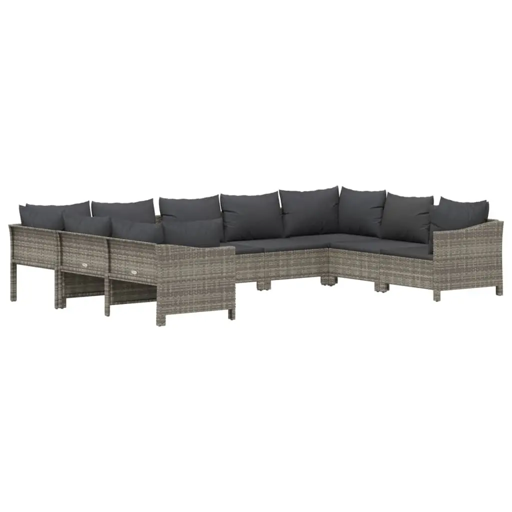 9 Piece Garden Lounge Set Modular Outdoor Furniture Grey PE Rattan with Cushions