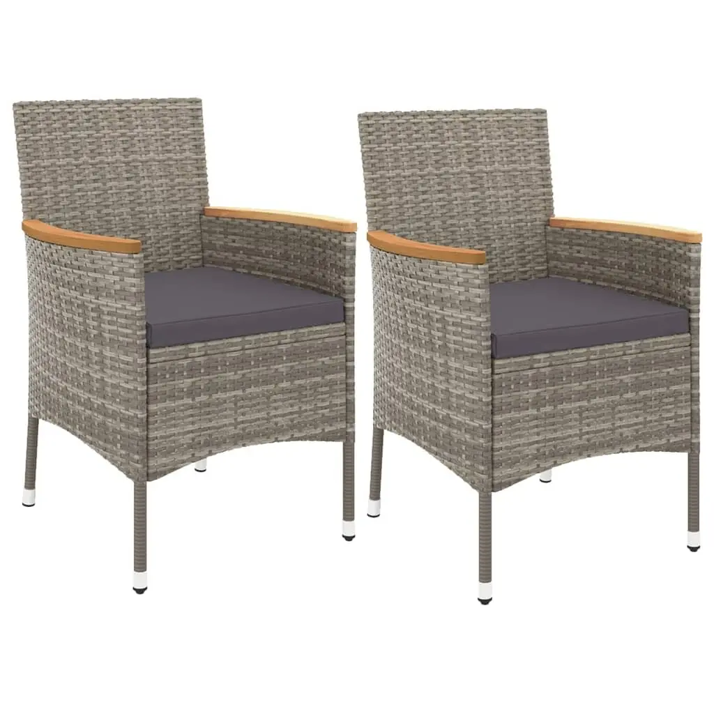 Garden Dining Set 3 Piece Outdoor Furniture Grey PE Rattan Acacia Wood Table Top with Cushions