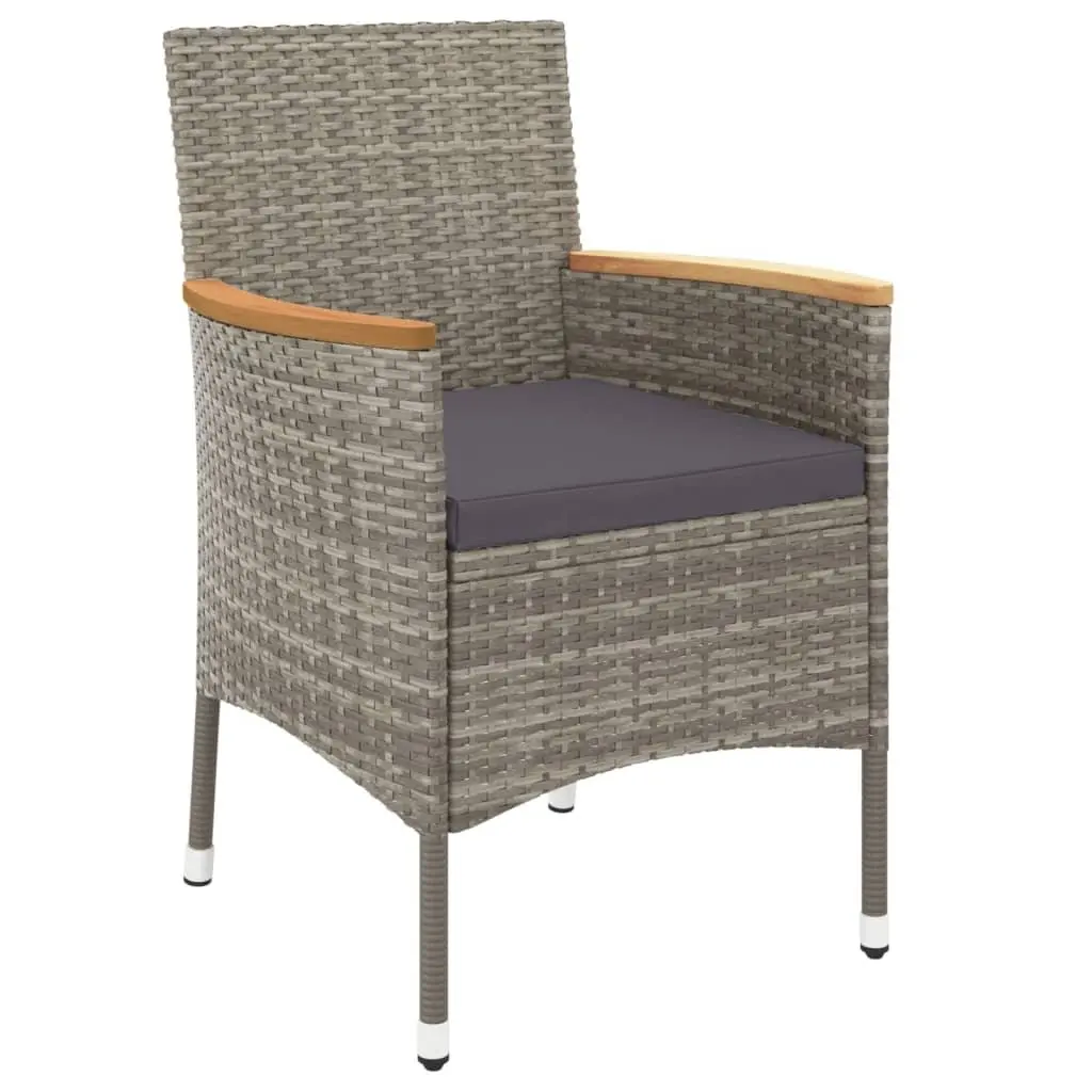 Garden Dining Set 3 Piece Outdoor Furniture Grey PE Rattan Acacia Wood Table Top with Cushions