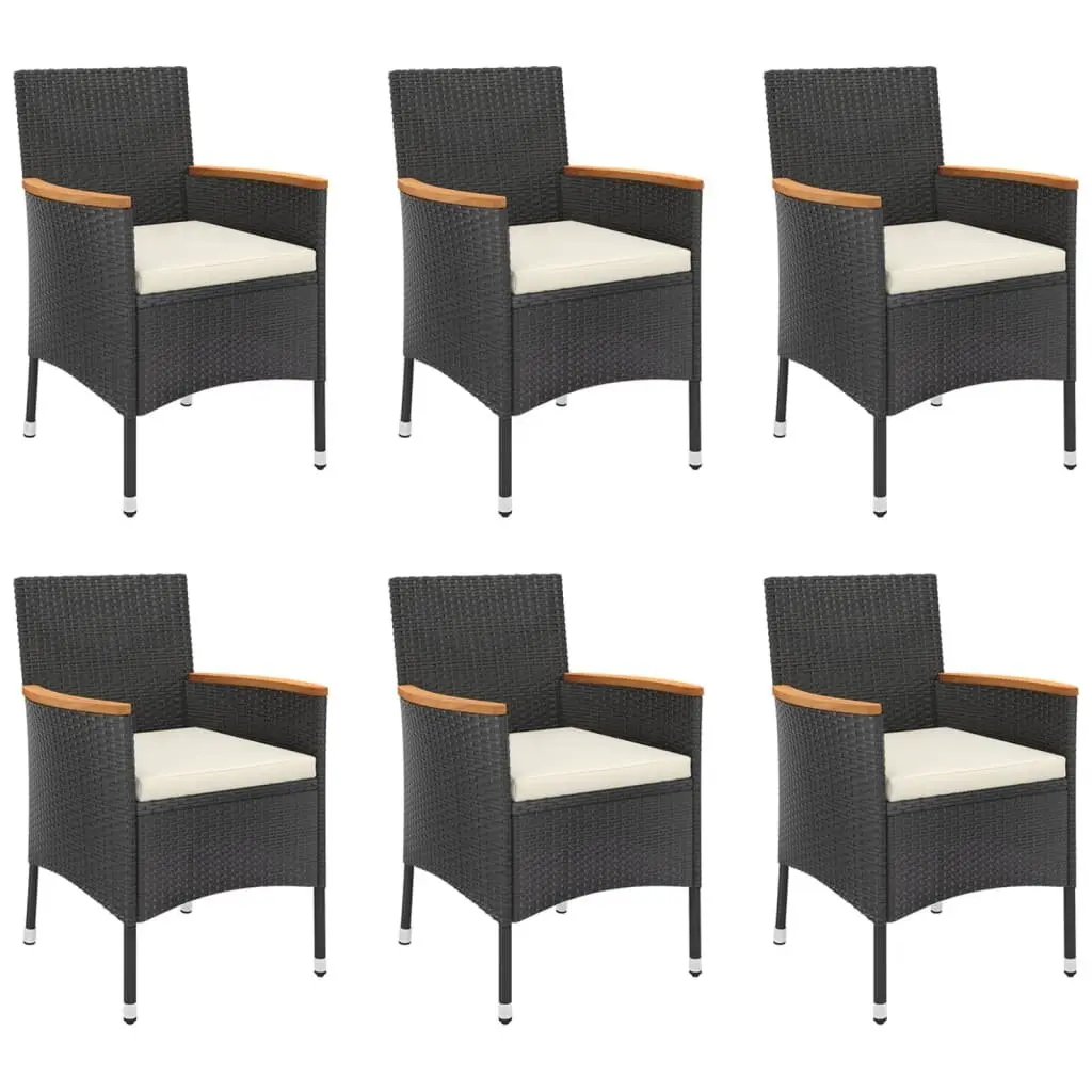 7 Piece Outdoor Dining Set Black Poly Rattan Garden Furniture with Cushions