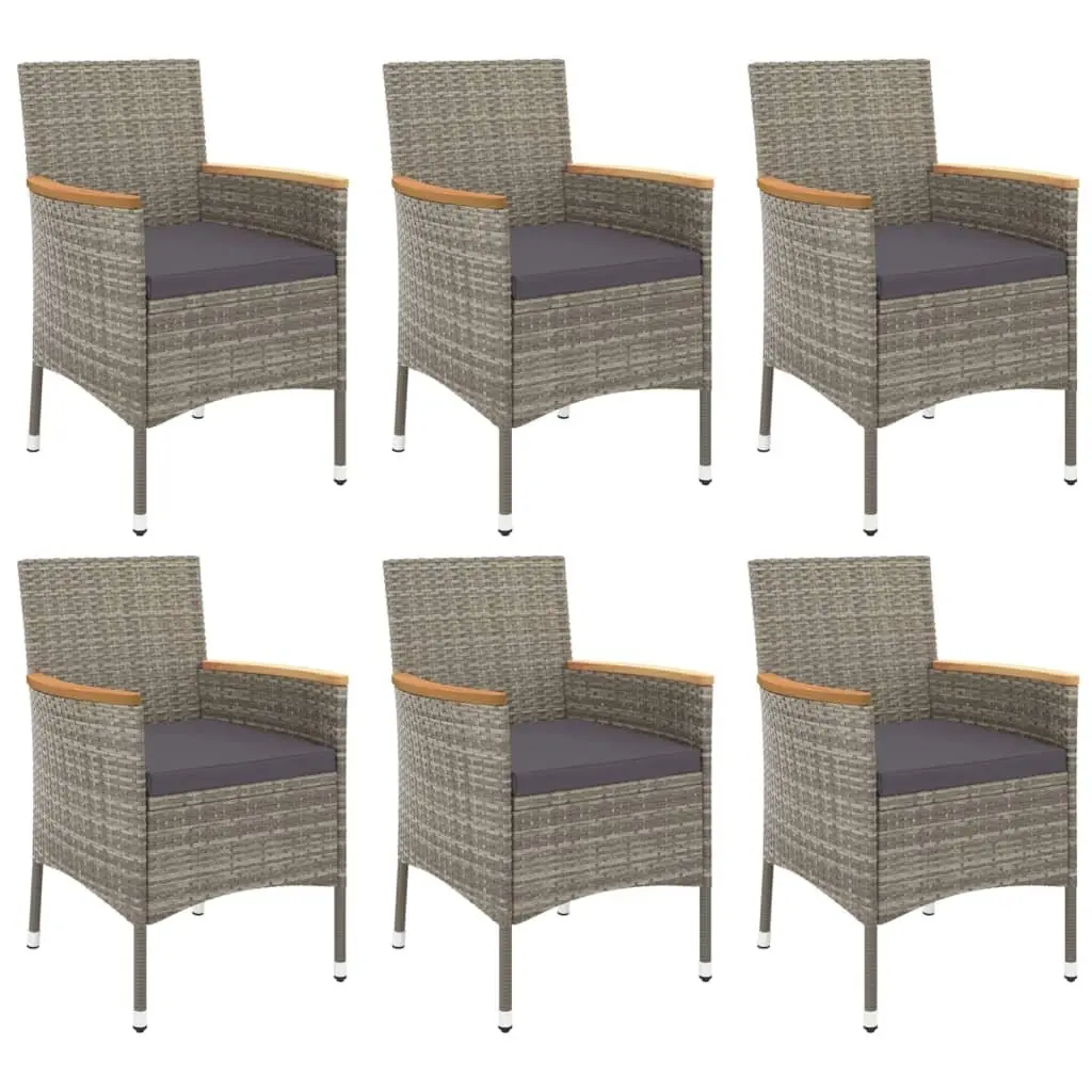 7 Piece Garden Dining Set Grey PE Rattan Outdoor Table Chairs with Cushions