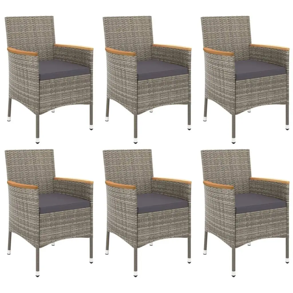 7 Piece Garden Dining Set PE Rattan Grey Outdoor Furniture with Steel Frame and Cushioned Chairs