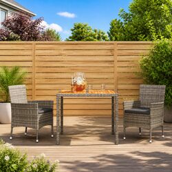 Outdoor Dining Set 3 Piece Grey Garden Furniture Chairs Table with Cushions