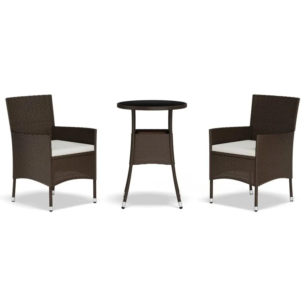 3 Piece Garden Bistro Set Brown Outdoor Furniture Chairs Table with Cushions