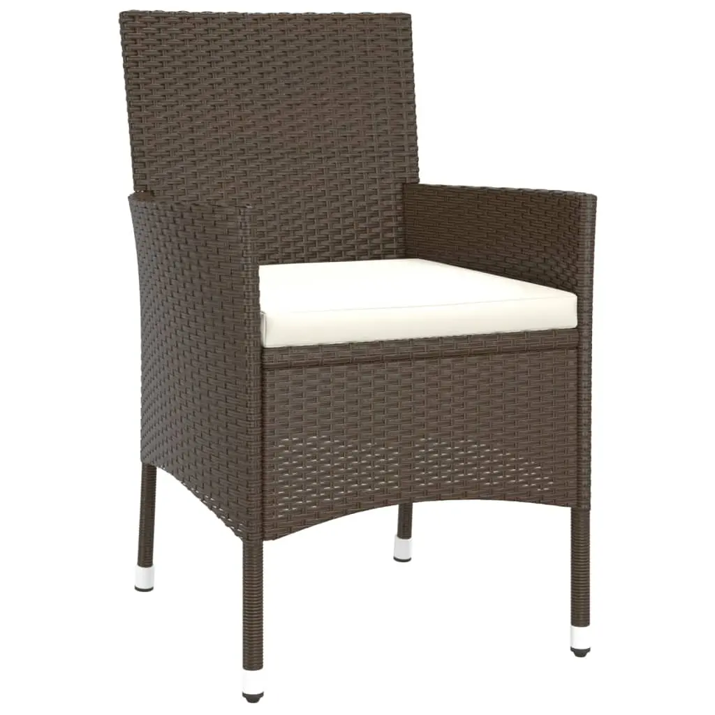 3 Piece Garden Bistro Set Brown Outdoor Furniture Chairs Table with Cushions