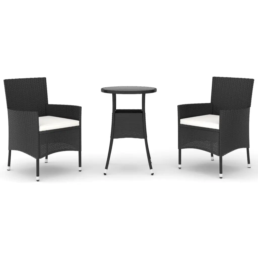 3 Piece Bistro Set Black PE Rattan Outdoor Chairs and Table