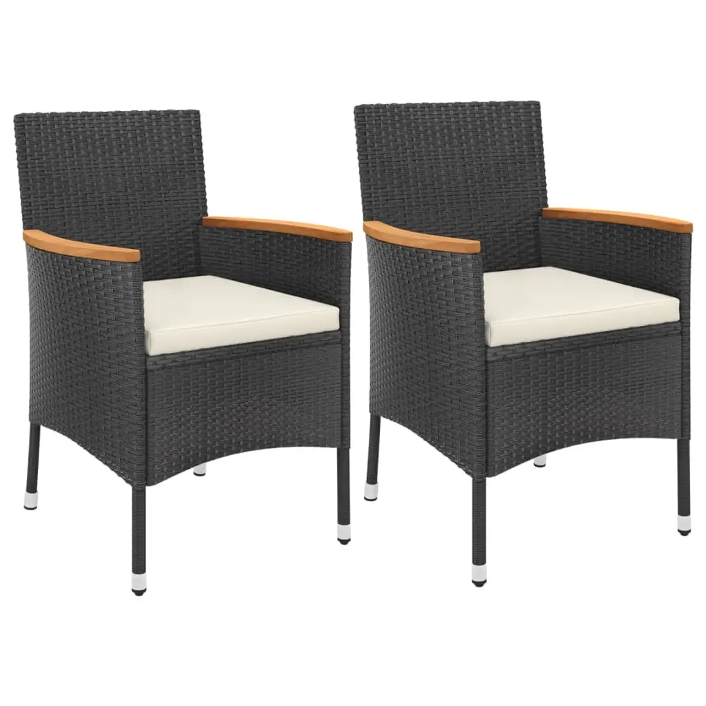 Outdoor Bistro Set Black Poly Rattan Cushioned 3 Piece Garden Furniture with Steel Frame
