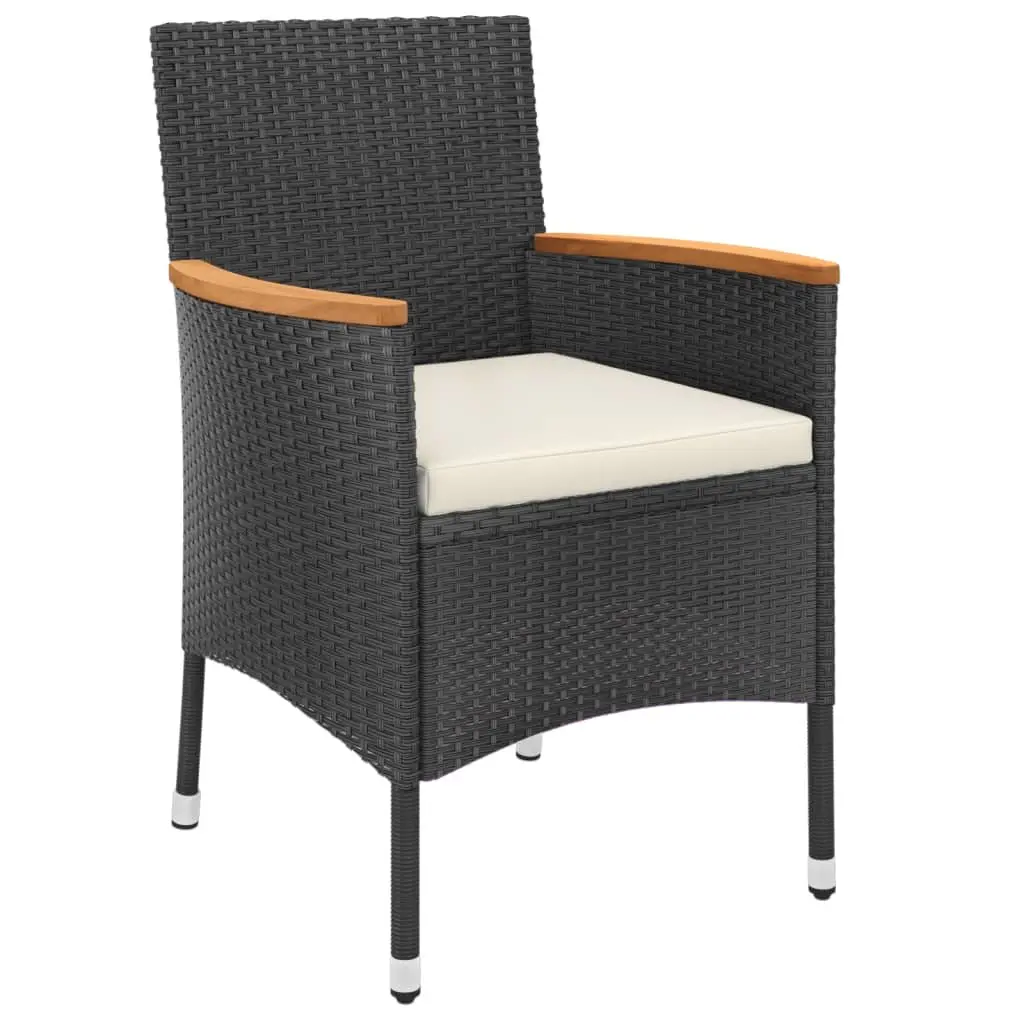 5 Piece Garden Bistro Set PE Rattan Outdoor Furniture Black with Cushioned Chairs and Table