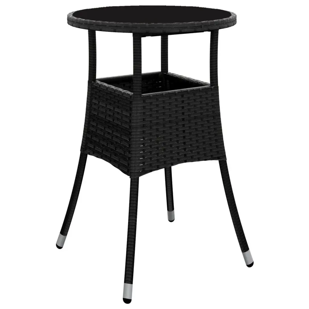 5 Piece Garden Bistro Set PE Rattan Outdoor Furniture Black with Cushioned Chairs and Table