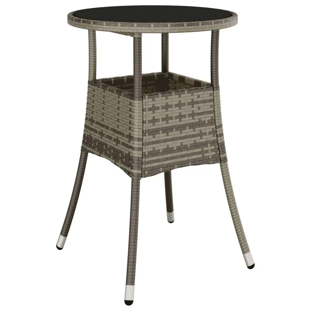 Garden Bistro Set PE Rattan 3 Piece Grey Chairs Table with Cushions Outdoor