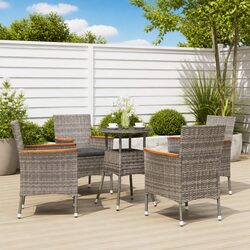 5 Piece Garden Bistro Set with Cushions Grey Outdoor Furniture Poly Rattan