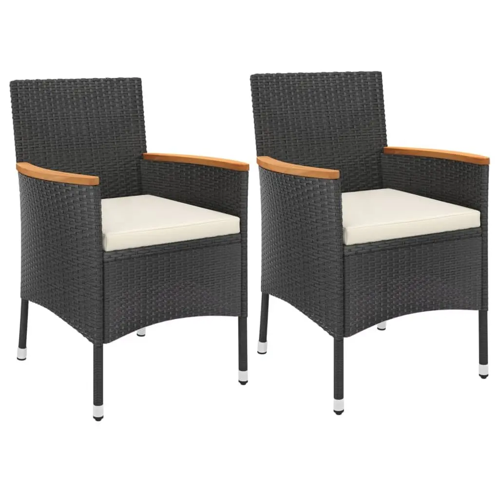 Garden Bistro Set PE Rattan 3 Piece Outdoor Furniture Black with Cushions
