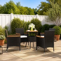 Garden Bistro Set 5 Piece Outdoor Furniture Black Poly Rattan Chairs Table
