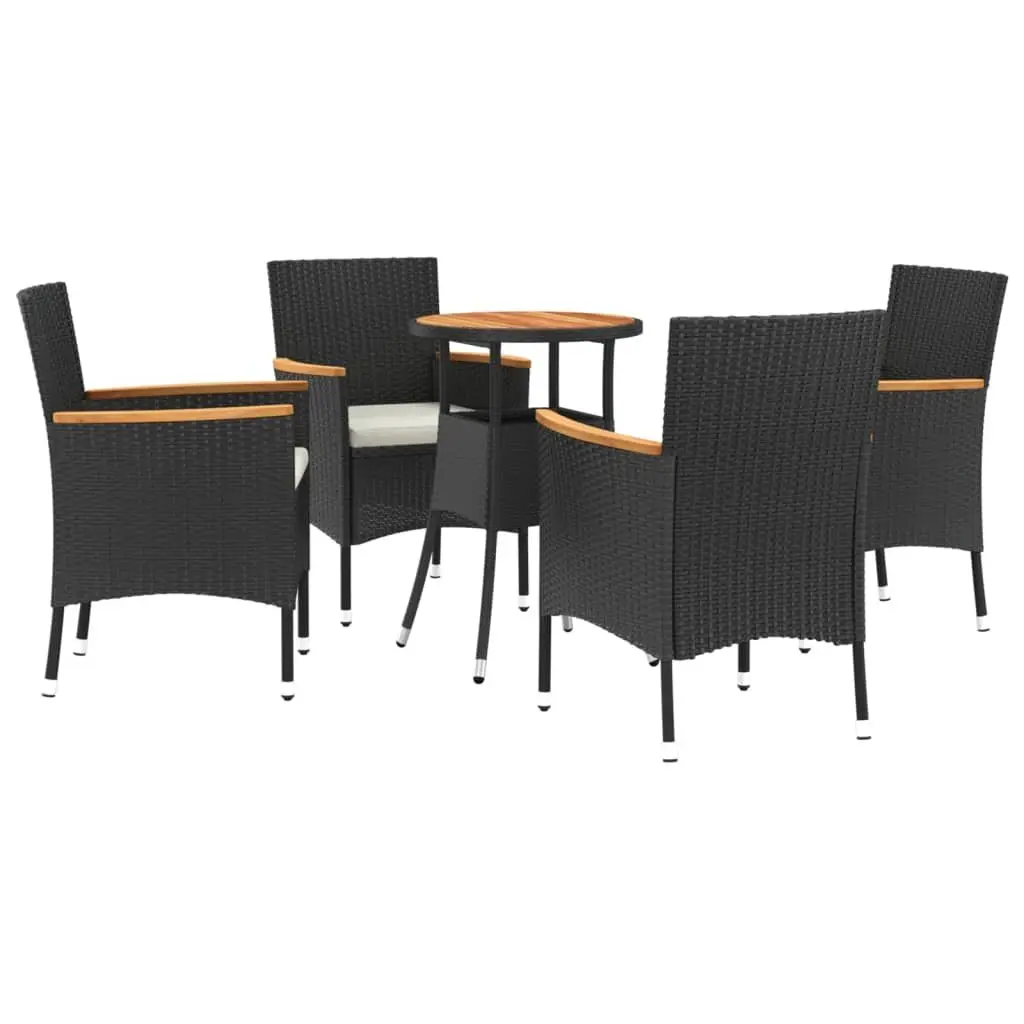 Outdoor Furniture Set 5 Piece Black PE Rattan Chairs with Cushions and Table