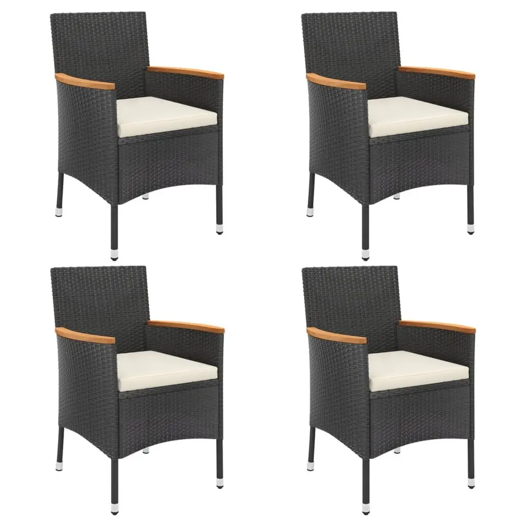 Outdoor Furniture Set 5 Piece Black PE Rattan Chairs with Cushions and Table